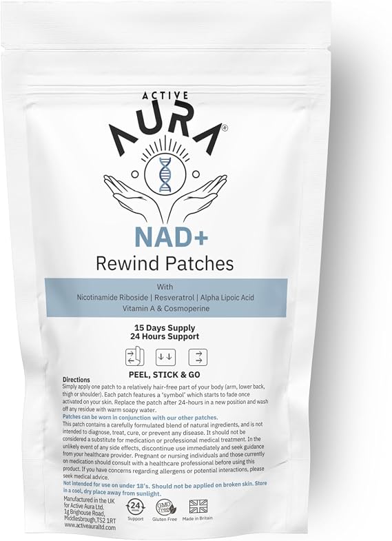 Active Aura | NAD+ Patches – Daily Vitality & Wellness Support | Powered by Matrix Patchtech | Botanical Plant-Based Formula | Vegetarian & Gluten-Free | UK Manufactured | (15) Patches