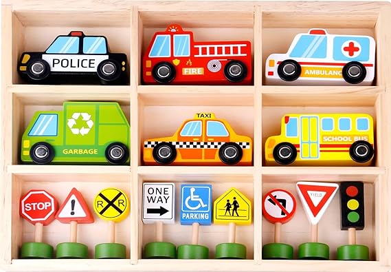 Tooky Toy 921 TKF050 EA Wooden Transportation & Street Signs Set, Multicolor, 15 Stuck (1er Pack)