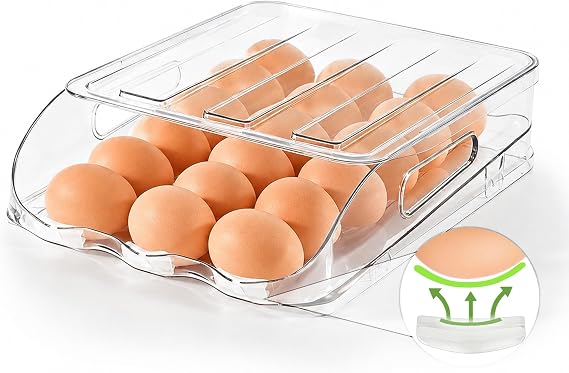 SMRCAD 18-Egg Dispenser with Silicone Bumpers, Auto-Rolling, Stackable