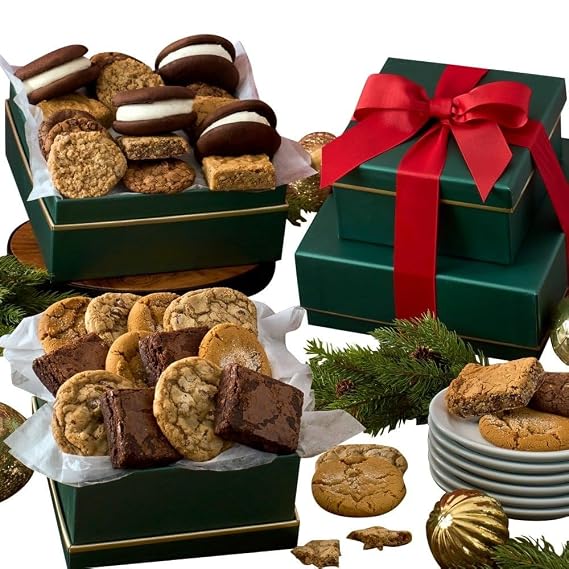 Tis the Season Holiday Bakery Gift Box Tower of Brownies, Cookies, and Whoopie Pies by