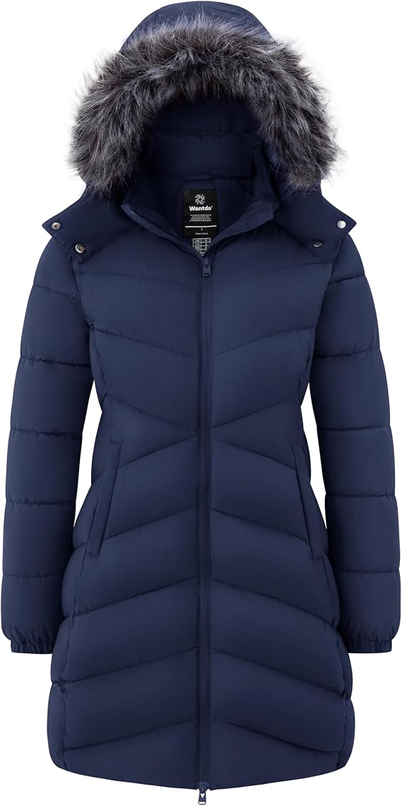 wantdo Women's Winter Coats Warm Hooded Puffer Jacket Windproof Parka