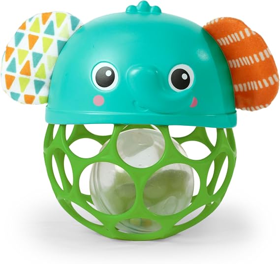 Bright Starts Giggle & Glow Musical Light-Up Rattle Easy-Grasp Oball Elephant Toy, Newborn+, Unisex
