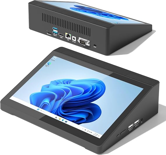 Mini Computer PC Mini PC with Touchscreen Monitor 10.1 Inch, Win 10 Mini-Desktop J3455, 4GB LPDDR4 RAM, 64GB Rom eMMC, 4K Display Output HDMI 1.4, 2XUSB3.0, 2XUSB2.0, WiFi5, RS232, RJ-45