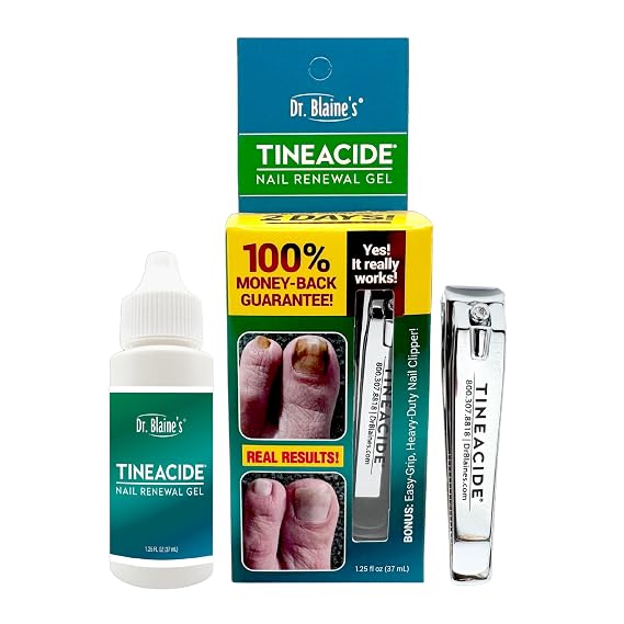 Dr. Blaine's Tineacide Nail Renewal Gel For Thick, Brittle & Discolored Nails Softens, Hydrates & Improves Appearance Targets Cracking & Yellowing Precision Clippers 1.25 fl oz