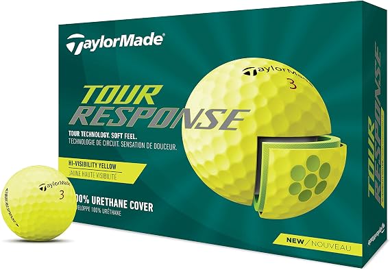 TaylorMade Tour Response Golf Balls, Enhanced 360 ClearPath Alignment, Speed Wrapped Core for Distance and Feel, Pack of 12