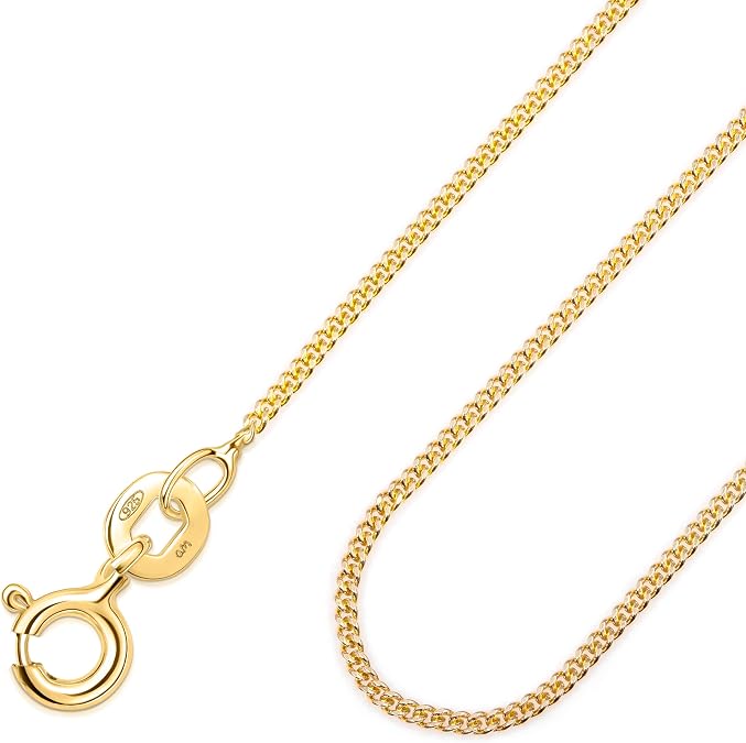 Amberta 18K Gold Plated on 925 Sterling Silver 1.05 mm Curb Chain Necklace