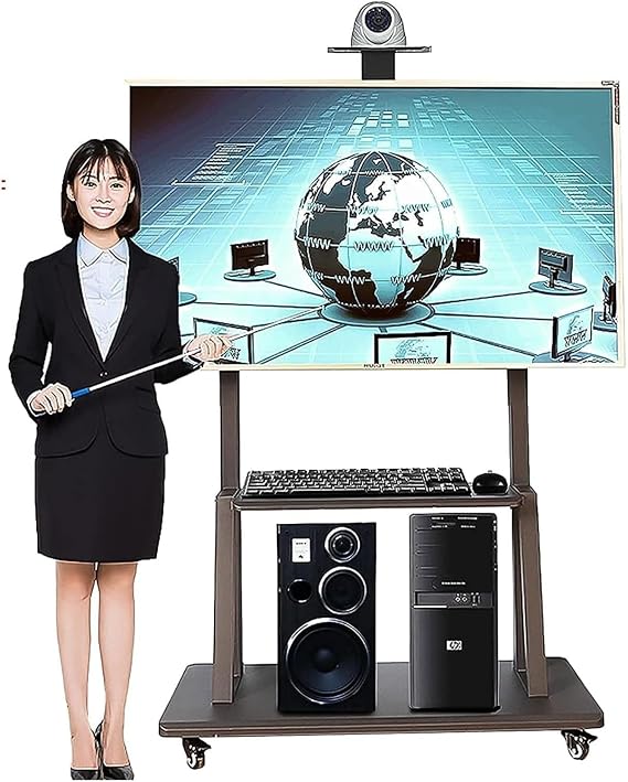 Mobile TV Cart, Rolling tv Stand, Mobile tv Stand Floor Portable Universal Rolling TV Cart with 2 Shelf, Living RoomConference Room Rolling TV Display Stand