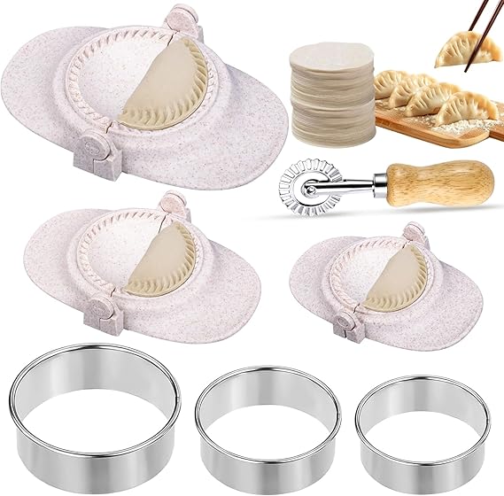 7 Pcs Dumplings Maker Mould Set Ravioli Cutters Empanada Press Set Pasta Machine with Pasta Cutter Wheel for Pot Stickers, Pierogi & Gyoza Make