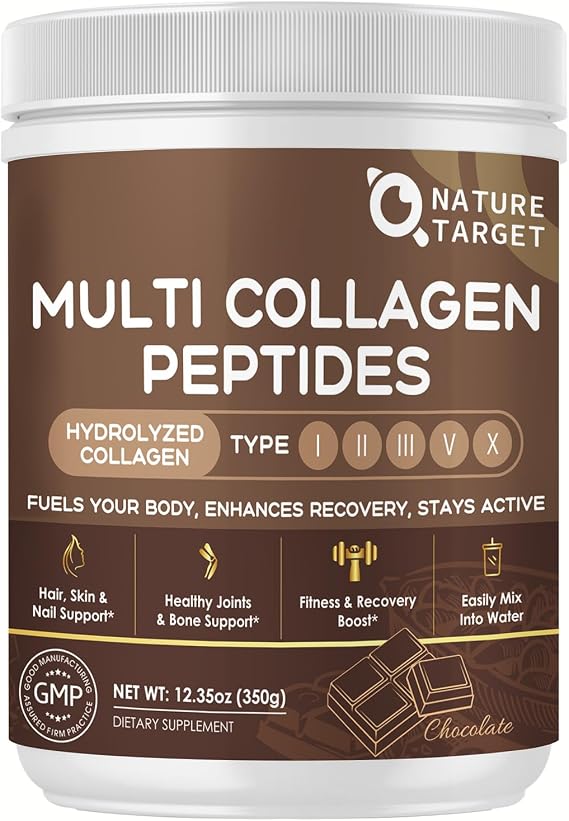 NATURE TARGET Multi Collagen Peptides Powder, Chocolate Flavor, 35 Servings