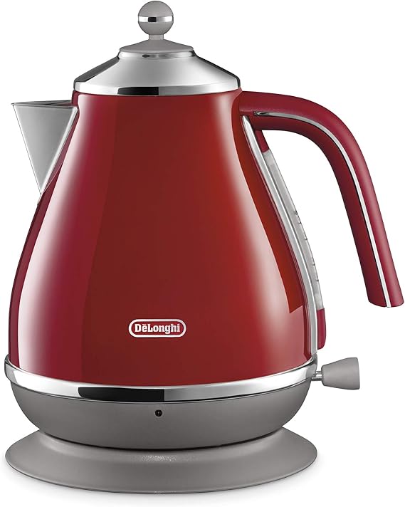 DeLonghi De'Longhi Electric Kettle, Icona Capitals, KBOC1200J-R Stainless Steel 1.0L Easy-to-Read Water Level Indicator, Debris Filter, Anti-Dry Boil Function, Easy Maintenance Tokyo Red Family