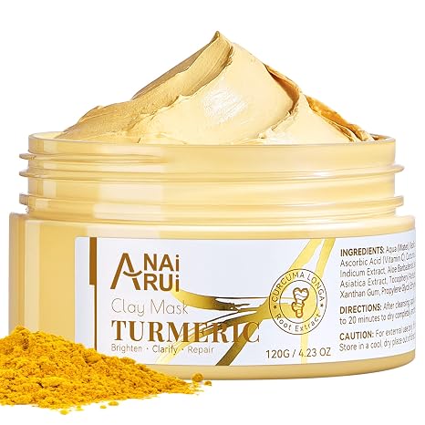 ANAiRUi Face Mask - Turmeric Vitamin C Mask - Clay Mask Face for Cleanses Acne and Dark Spots Pores Reducing Face Mask Blemished Skin - Face Masks Beauty 120 g