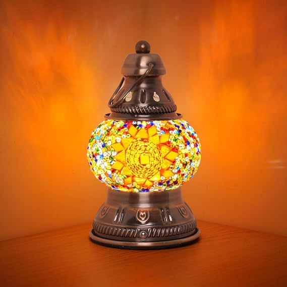 Turkish Mosaic Table Lamp, Handmade Stained Glass Desk Lamp, USB Rechargeable Touch Night Light, 3 Brightness Levels, 1800mAh Cordless Lamp for Bedroom Decor