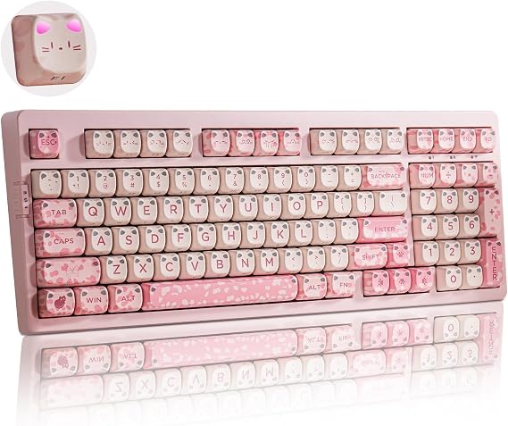 ZORNHER ZH980 Cat Mechanical Keyboard,95% Pink Creamy Keyboard with Number Pad,Cute Kawaii Mao Glowing Kitty Ear Keycaps,Creamy Sounding Linear Switches,Hot-Swappable,RGB Backlit