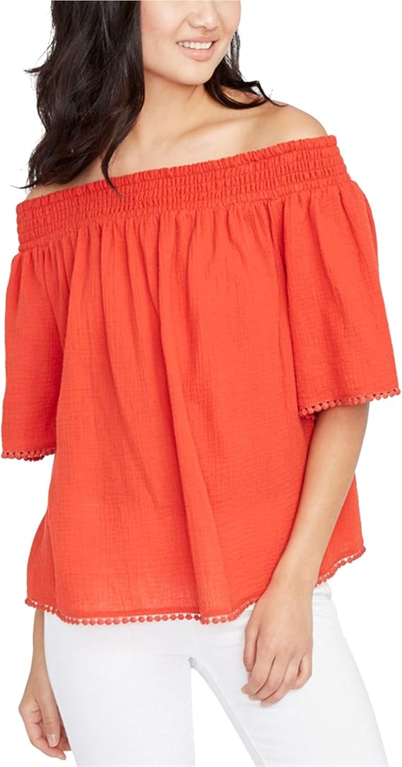 Rachel Roy Womens Smocked Baby Doll Blouse, Large Lava
