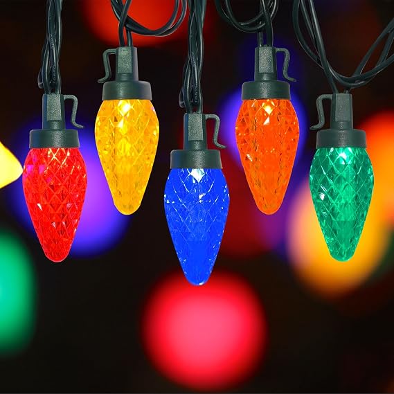 C9 LED Christmas Lights Outdoor, 25Ft Strawberry String Light 25 LED Multicolor Christmas Lights, Plug in Vintage Christmas Light for Garden Camping Party Xmas Tree Wedding Christmas Decor