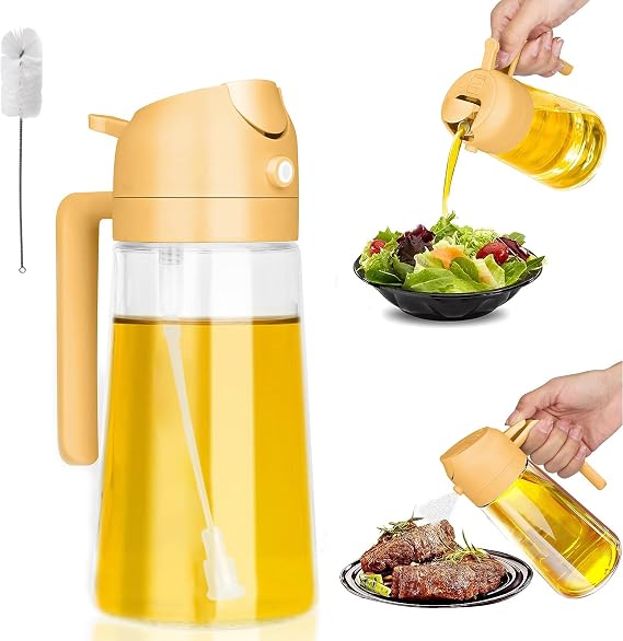 Yemek pişirmek için yağ şişesi, 470 ml yağ püskürtme şişesi, 2'si 1 arada dağıtıcı şişe, cam pişirme şişesi, cam yağ şişesi, yağ şişesi ağzı ve püskürtücü, salata ve ekmek pişirmek için yağ püskürtücü