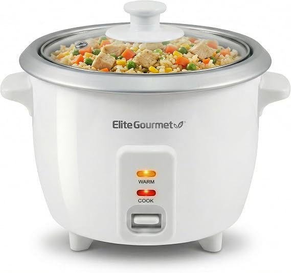 Elite Gourmet ERC-003X Rice Cooker, Keep Warm, White, 6 Cups Cooked
