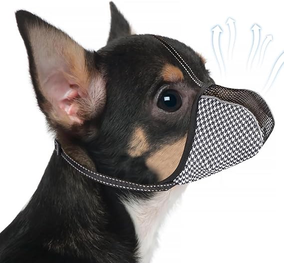 Dog Muzzles for Small Dog, Soft Air Mesh Anti-Biting Licking Chewing, Breathable Reflective Adjustable Mouth Guard Cover for Grooming Scavenging