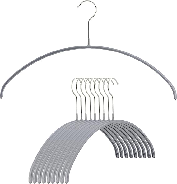 Mawa Wide Clothing Hangers, Steel Hanger with Non-Slip Coating, for Shirts, Blazers, Button-Downs, T-Shirts, 360-degree Rotatable Hook, Set of 10, Silver