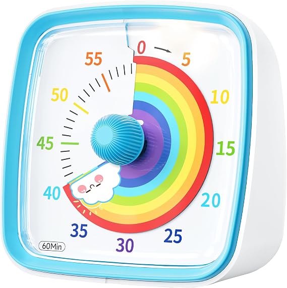 Yunbaoit Visual Timer with Night Light, 60-Minute Rainbow Countdown Timer for Kids and Adults, Time Management Tool for Home, School, Kitchen, or Office (Blue)