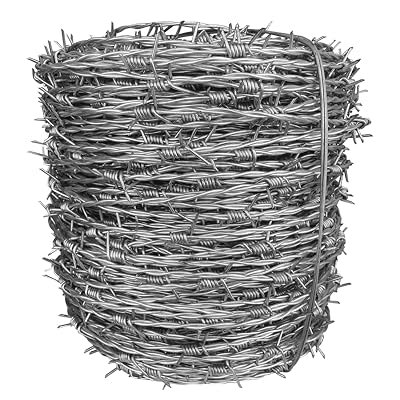 Galvanized Barb Wire, 4 Point Barb Craft Wire Reusable Barbed Wire Roller Galvanised Wire Mesh Agriculture Barded Wire Fencing Roll for Animal Fence, Theft and Intruder 2.5mm