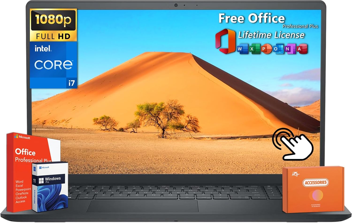Dell Inspiron 15 3530 Business Laptop, with Office Lifetime License, 15.6 FHD Touchscreen, Intel 10-Core i7-1355U CPU, 64 GB RAM, 4 TB SSD, Wi-Fi 6, Webcam, HDMI, Windows 11 Pro, wAccessories