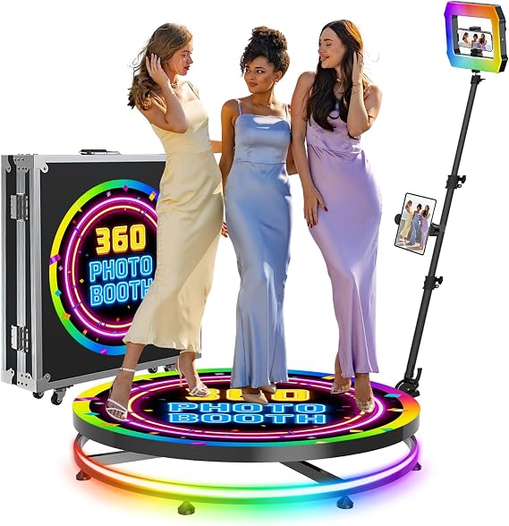 360 Photo Booth Machine for Parties with Flight Case,360 Photo Booth 31.6/80cm for 3-5 People, Square Light Lasts 4-6 Hours, APP Remote Control Photography Automatic 360 Spin Camera Video