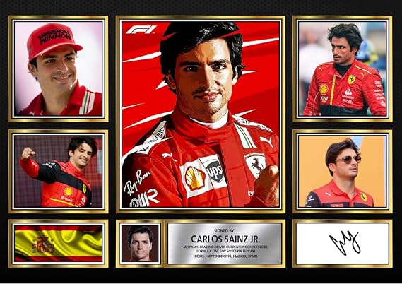 Carlos Sainz Jr. Signed Autograph Photograph Display - Perfect for F1 Fans, A4 Poster Print (297x210mm) - Limited Edition Autograph Fan Gift – Collectible Memorabilia Merchandise