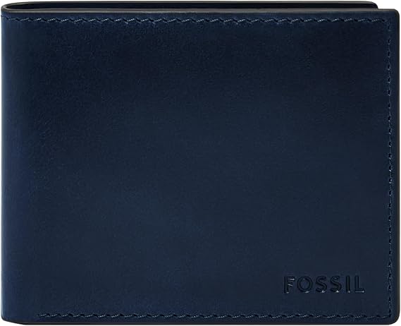 Fossil Men's Wallet, Derrick Leather RFID-Blocking Wallet, Bifold with Flip ID, Insignia Blue