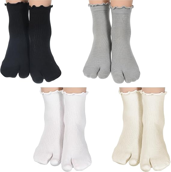 Tabi Socks, 4 Pairs Cotton Split Toe Socks Elastic Flip Flop Sock for Women Men Unisex