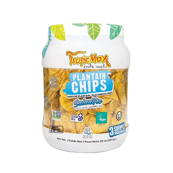 TropicMax Jar Plantain Chips lightly salted 20 oz | Healthy snacks