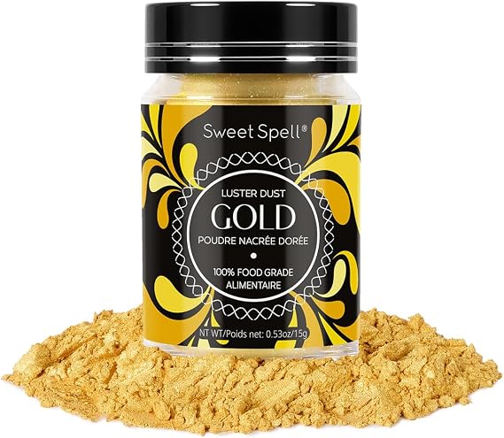 Sweet Spell Gold Luster Dust Edible Glitter (15g) - Shimmer Pearl Dust Powder for Decorating Cakes, Chocolate, Drinks, Cocktails - 100% Edible, Food Grade, Vegan, Gluten-Free