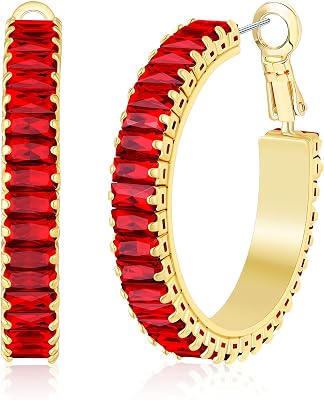 Lourny Gold Crystal Hoop Earrings for Women Trendy, 18K Gold Plated Chunky Big Cubic Zirconia Earrings Hypoallergenic Thick Earrings