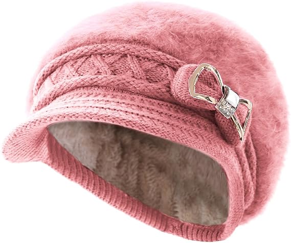 Surblue Lady Knit Newsboy Cap Beret Hats s Crystal Bow Angora Plush Winter Beanie Crochet