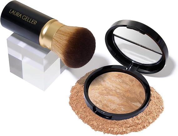 LAURA GELLER NEW YORK Get Glowing Kit (2pc): Baked Balance-n-Glow Illuminating Powder Foundation, Light + Airbrush Kabuki Makeup Brush