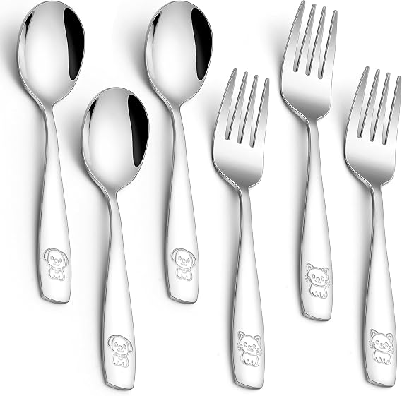 Herogo 6 Pcs Stainless Steel Kids Cutlery Set for Children, Mirror Polished