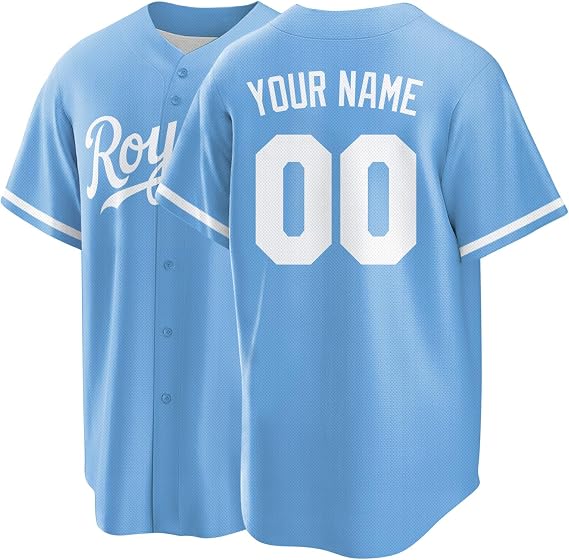 Custom Baseball Jersey for Men Women Personalized Baseball Shirts The Name Number and Logo for Sports Fans Light Blue