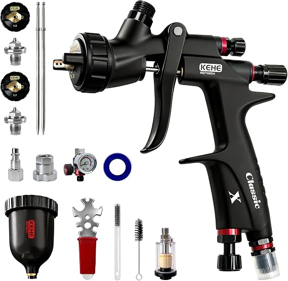 Classic X LVLP Spray Gun, Ultra-Precision Paint Gun for Automotive,Furniture and DIY Projects,Air Paint Sprayer with 1.3/1.5/1.7mm Nozzles,Regular Kit
