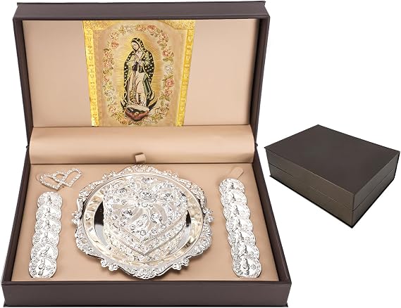 ESNOY Arras de Boda Catolica Virgen de Guadalupe Gifts, Arras para Boda Catolica, Arras de Matrimonio, Arras for Catholic Wedding Coins, Classic Silver Ceremony Arras Set, Decoracion de Boda