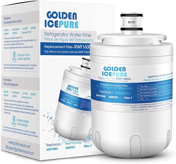 GOLDEN ICEPURE UKF7003 Replacement UKF7001, UKF7002, EDR7D1, EVERYDROP Filter 7, WF288, EFF-6014A, 7003, DWF-16, RFC1600A, RWF1600A, PUR-15, CLCH115 Rrefrigerator Water Filter 1PACK