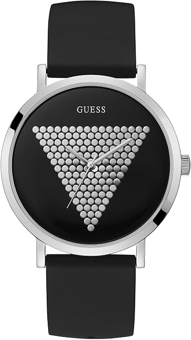 Guess Iconic Studded Black and Gold-Tone Logo Silicone Watch. Color: Black (Model: U1161G2)