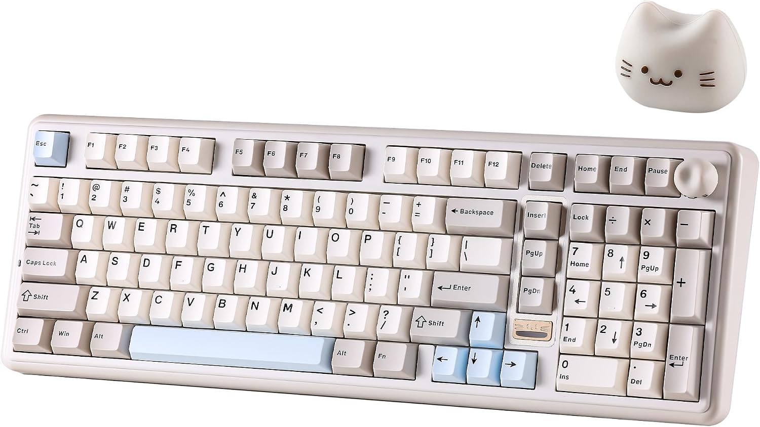 YUNZII B98 PRO QMK/VIA Wireless Mechanical Gaming Keyboard, 96% Layout with Numpad and Cute Cat Knob, BT/2.4G/USB-C, Pre-Lubed Switch Hot Swappable Gasket Keyboard (Beige, Candy Linear Switch)