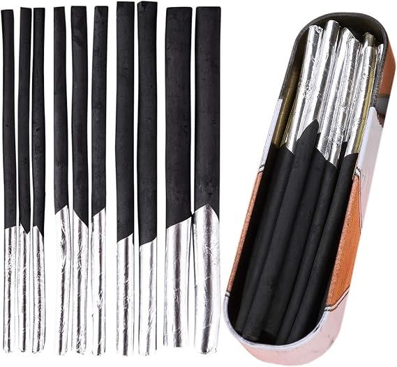 10pcs Vine Charcoal Sticks Willow Artist Soft Charcoal Pencil Sticks Drawing Art Set in Tin Box, 4 Sizes Charcoal Drawing Chalks Art Medium for Sketching, Drawing, Shading