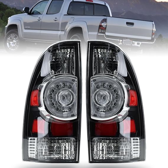 Tail Light Assembly Compatible With 2005-2015 Tacoma Pickup Driver and Passenger Side LED Taillights Brake Signal Assembly with Bulb and Harness (Black Housing Style)