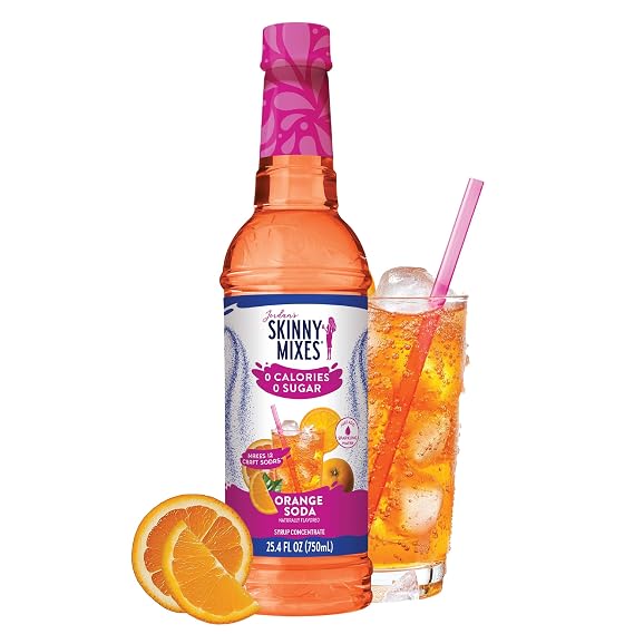 Jordan's Skinny Mixes Orange Soda Syrup for Drinks, 25.4 fl oz | 0 calories, 0g sugar, 0g carbs per serving, Keto-friendly and kosher, Mixes into coffee, cocktails, and dirty soda