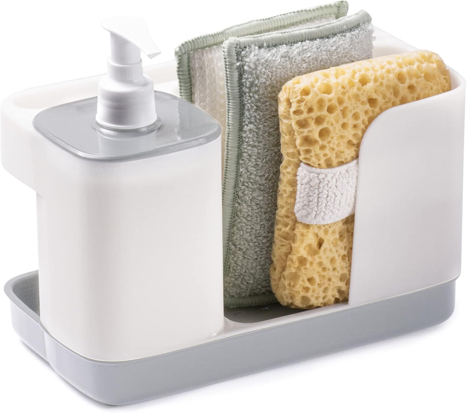 Snips Riordinello | Kitchen Sink Colour | 21 x 12 x 18 cm| Sponge Holder & Liquid Detergent Dispenser | Made in Italy, White-Grey, Porta Detersivo Liquido 0,4 LT