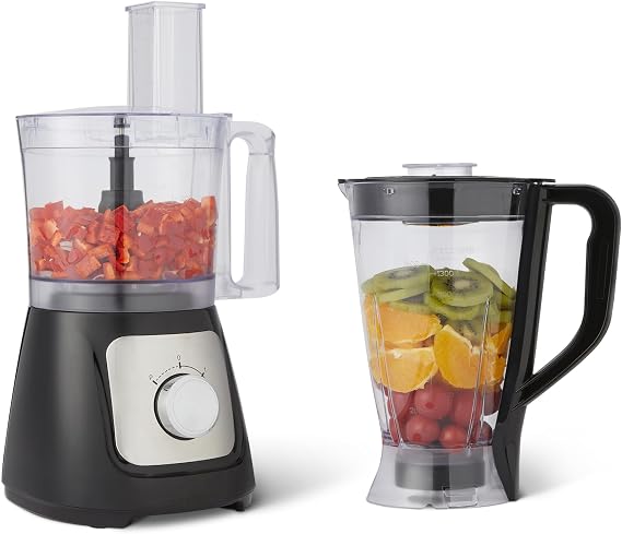 Amazon Basics Food Processor and Blender Combo with 2 Speeds, 2.4L Bowl and 1.5L Jug, 800W, Black
