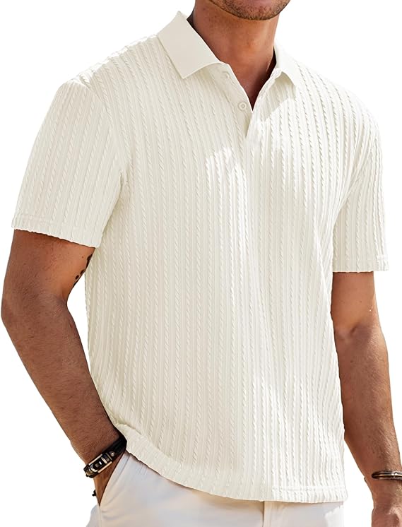 JMIERR Men's Textured Polo Shirt Short Sleeve
