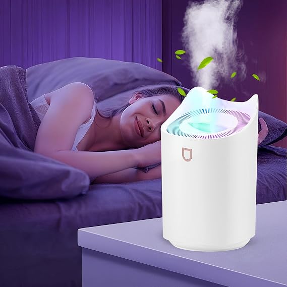 Humidifiers for Bedroom, 3L Dual Nozzle Air Humidifiers for Home with Color Changing Night Light, Portable Quiet Cool Mist Humidifier for Baby Plant Office, 3 Mist Modes, Auto Shut Off