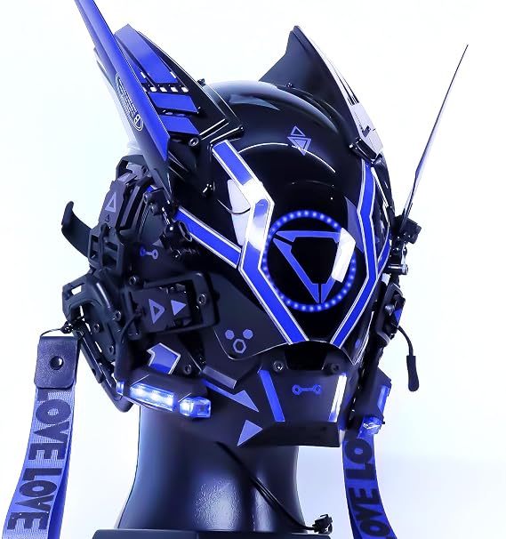 LED Cyberpunk Helmet Mask, Techwear Gothic Halloween Cosplay